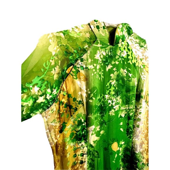 Asian Chinese Sequined Sheer Floral Long Maxi Cocktail Dress Size S - Picture 14 of 16